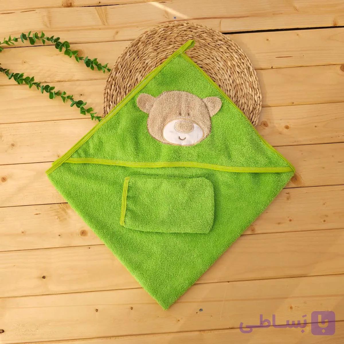 ست حوله و لیف تدی پشمالو سبز اقتصادی Sunnybaby — تصویر 1