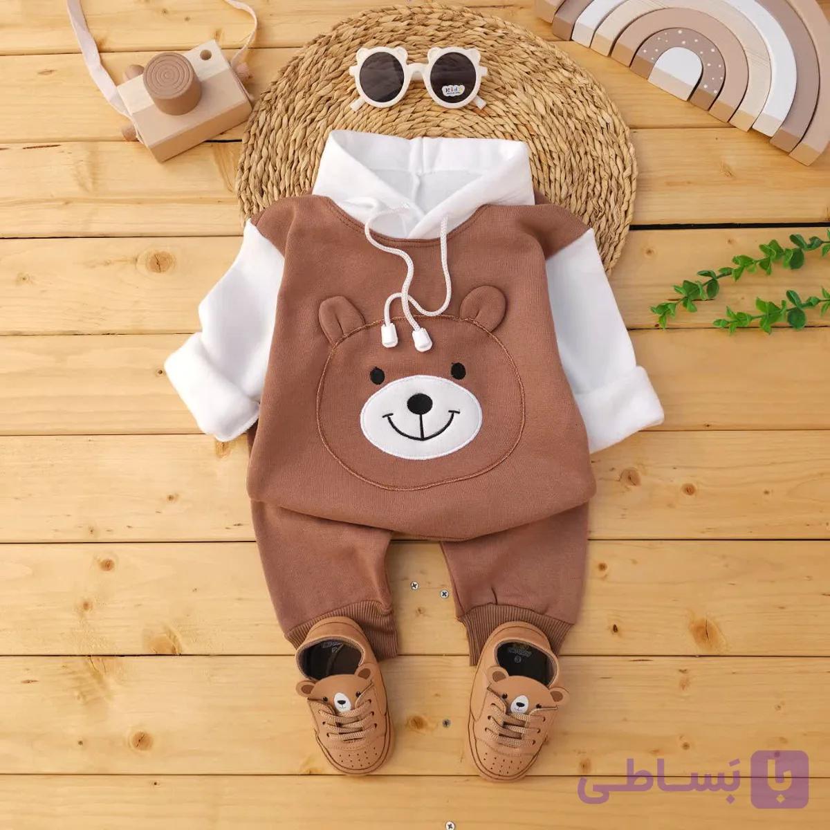هودی شلوار کلاه دار داخل کرک خرس Bear برجسته شکلاتی نی نی اسپرت — تصویر 1