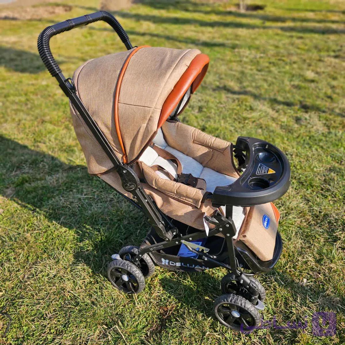 کالسکه تک کتان چرم Chicco کرم با اسکلت اقتصادی 130 دلیجان — تصویر 1
