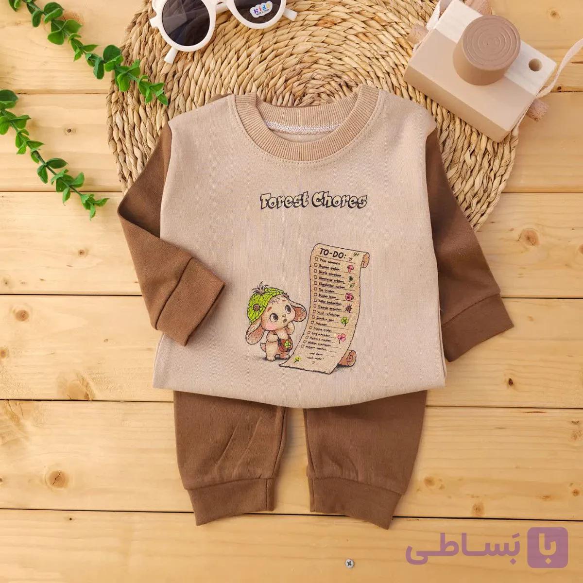 بلوز شلوار پنبه دورس طرح خرگوش و برنامه کرم شکلاتی آراس — تصویر 1