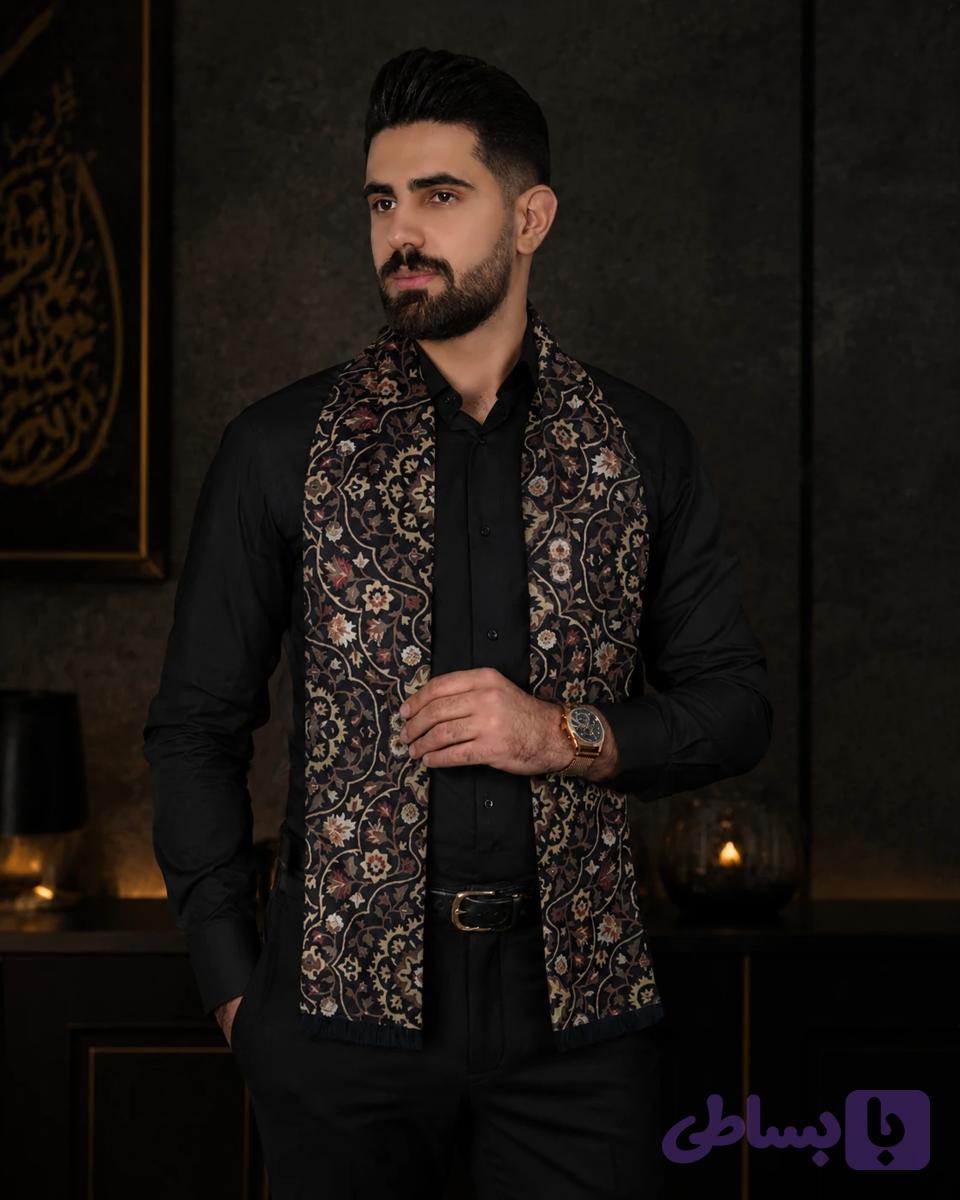 شال گردن سنتی مشکی ابریشمی چهارفصل