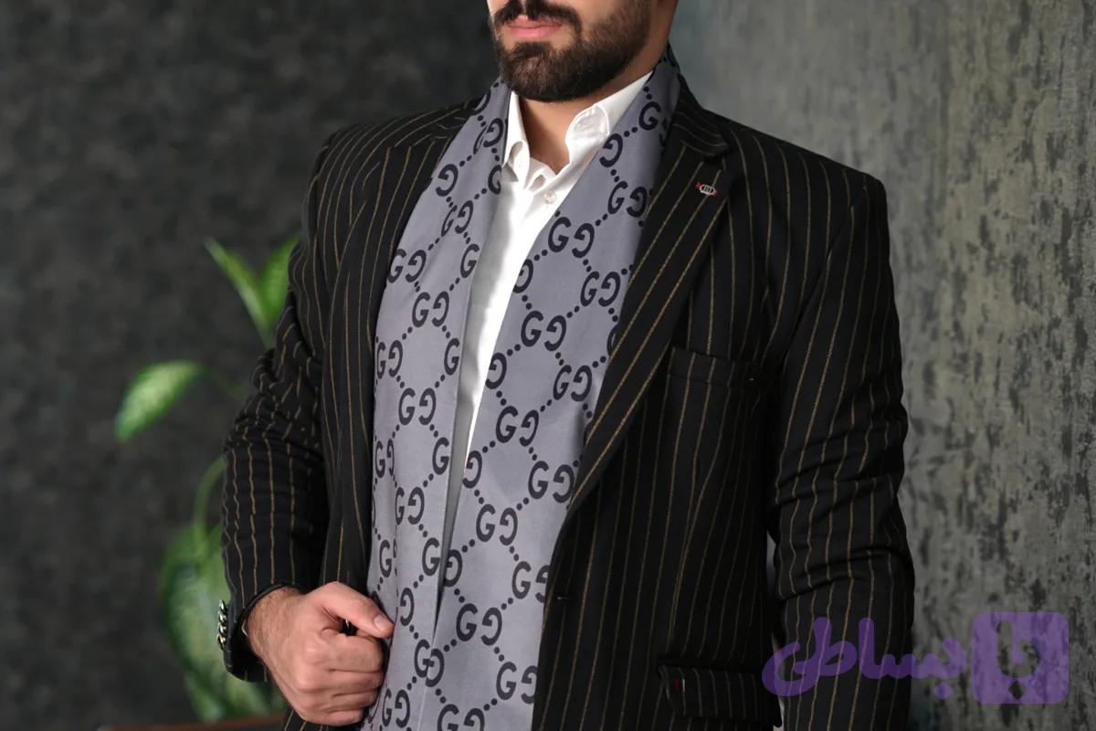 شال گردن برند گوچی طوسی ابریشمی چهارفصل