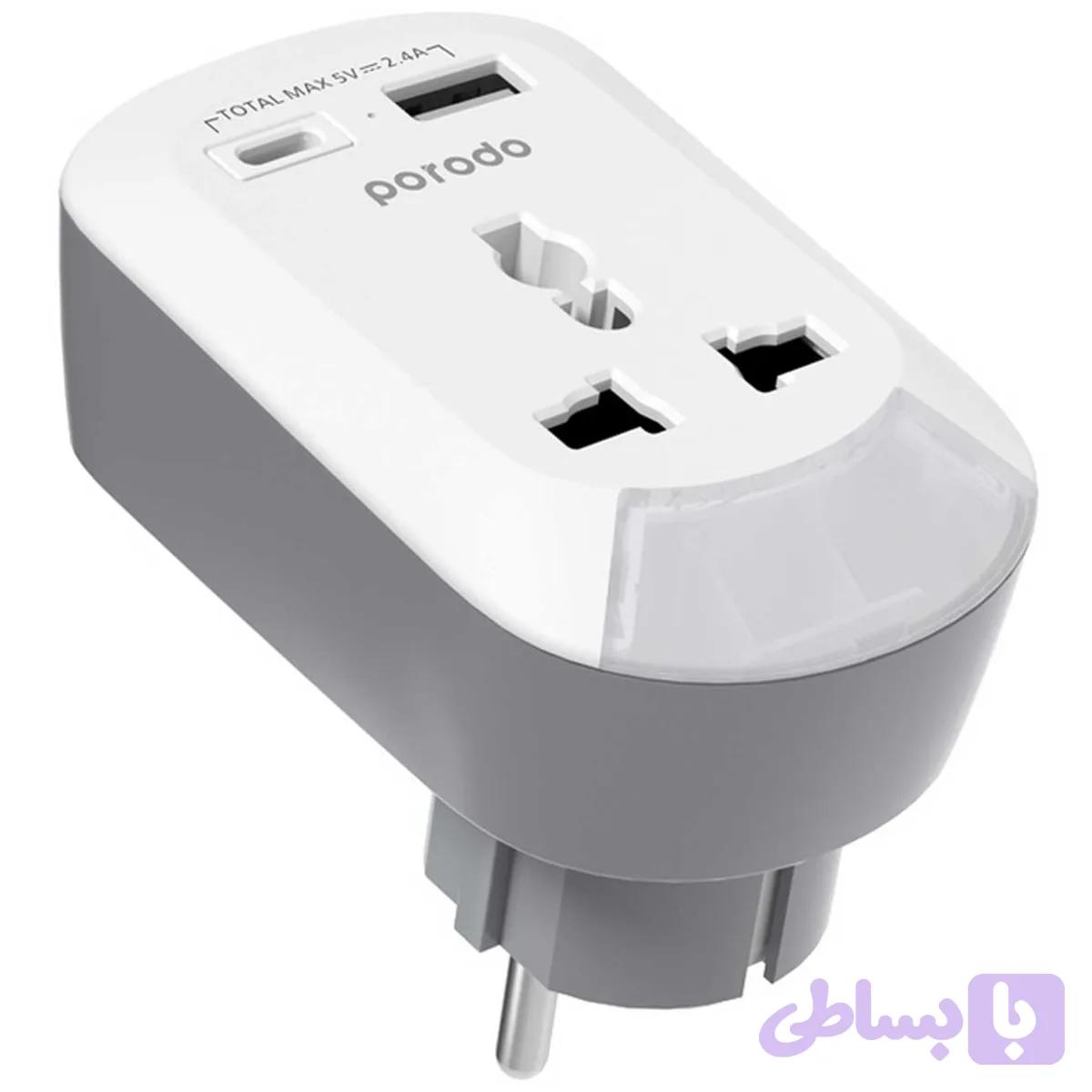 مبدل و چند راهی برق 2500 وات پرودو Porodo PD-MSACEU-WH Universal AC Socket EU Plug Adapter​ — تصویر 1