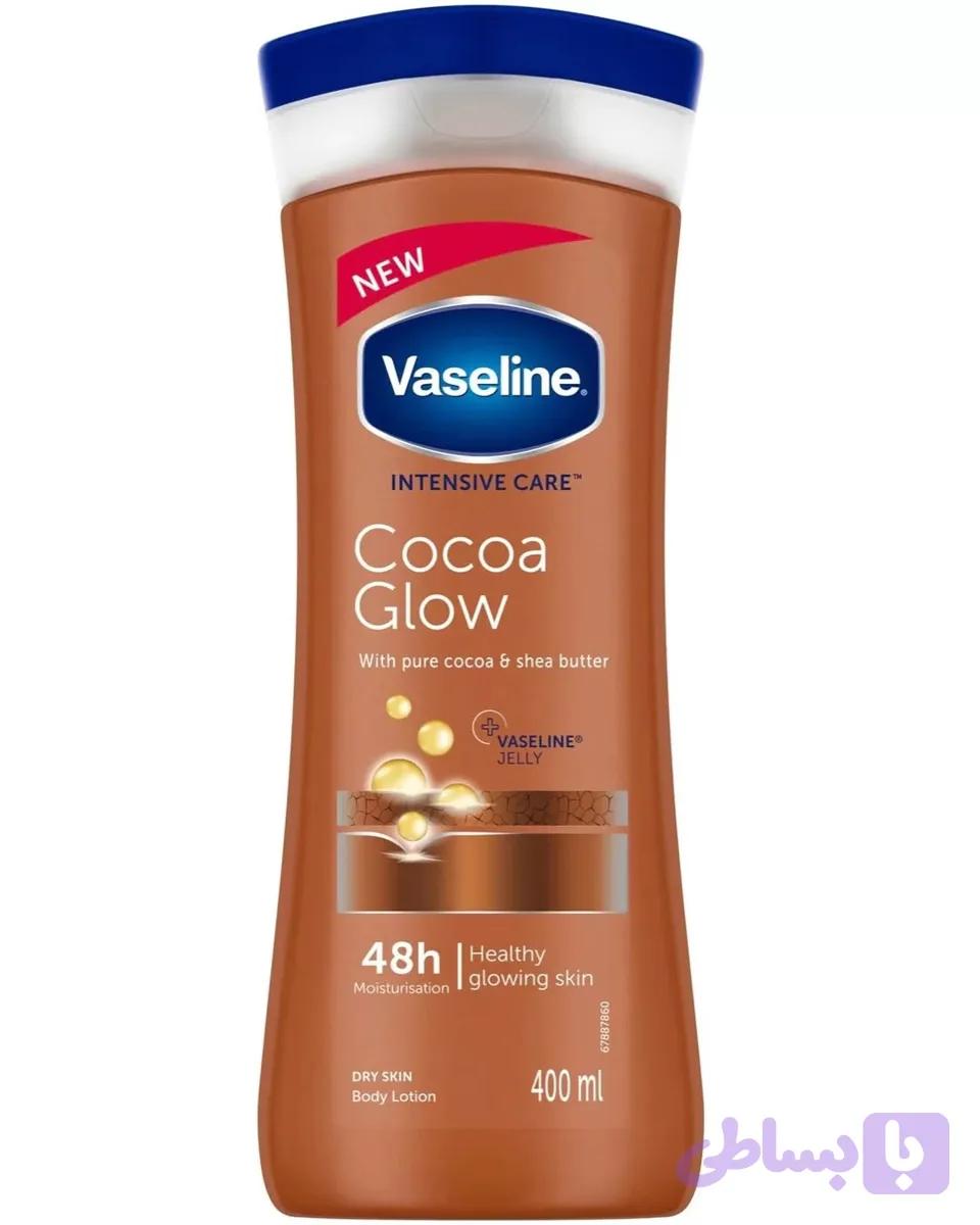 لوسیون بدن شکلاتی وازلین (Vaseline) مدل Cocoa Glow |۴۰۰ میلی‌لیتر | آبرسان و درخشان‌کننده