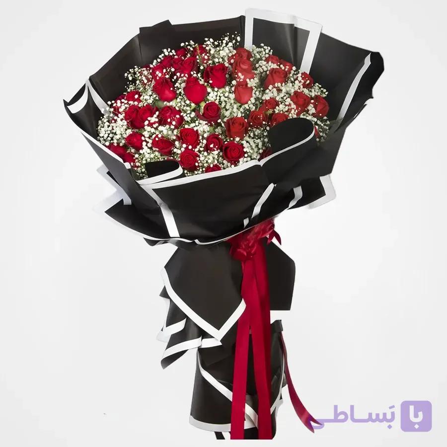 دسته گل رز هلندی همراه چیپسی فولیا