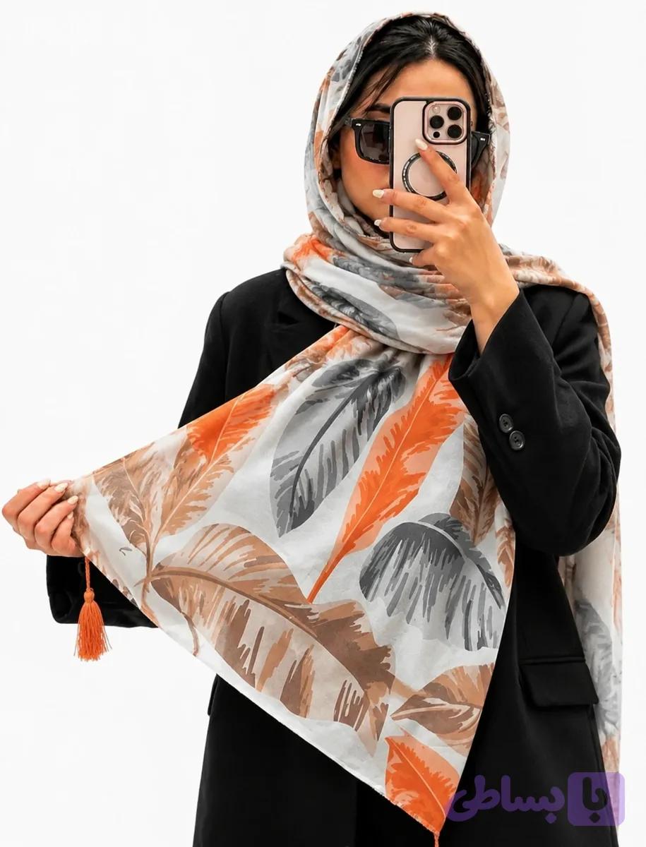 شال کتان نخ طرح برگ — تصویر 1