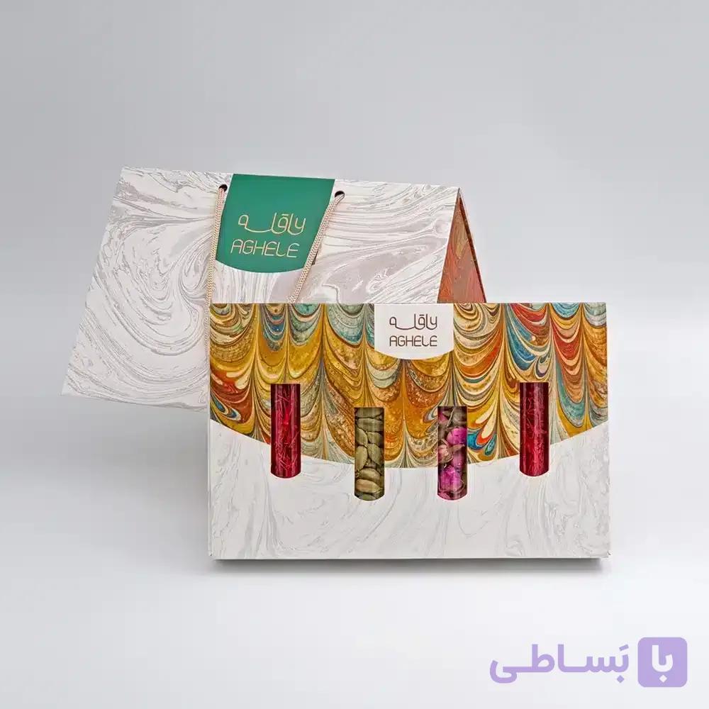 پک زعفران کادویی سوپرنگین عاقله 4 گرمی به همراه گل محمدی و هل (کد 321)
