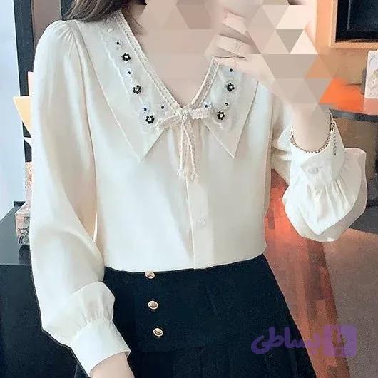 شومیز بسیار شیک مجلسی حریر کریستالی زنانه یقه کار شده با تنخور فوق العاده ارزان عید