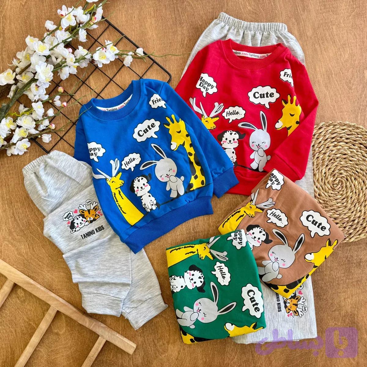 بلوز شلوار حیوانات Hello Cute سایز 35 تا 45 کد 6939 — تصویر 1