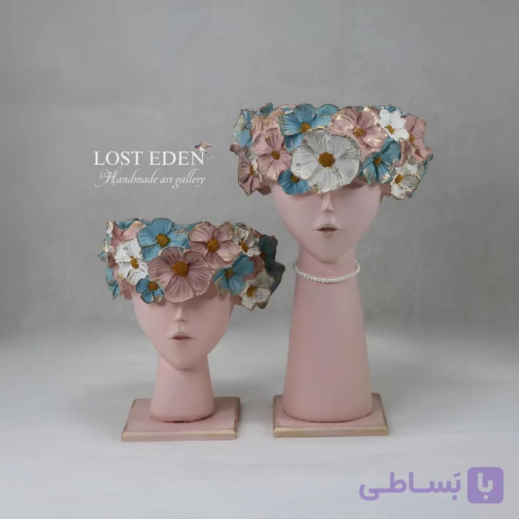 گلدان دختر گل به سر،مجسمه پلی استر،جاقلمی دست دوتایی