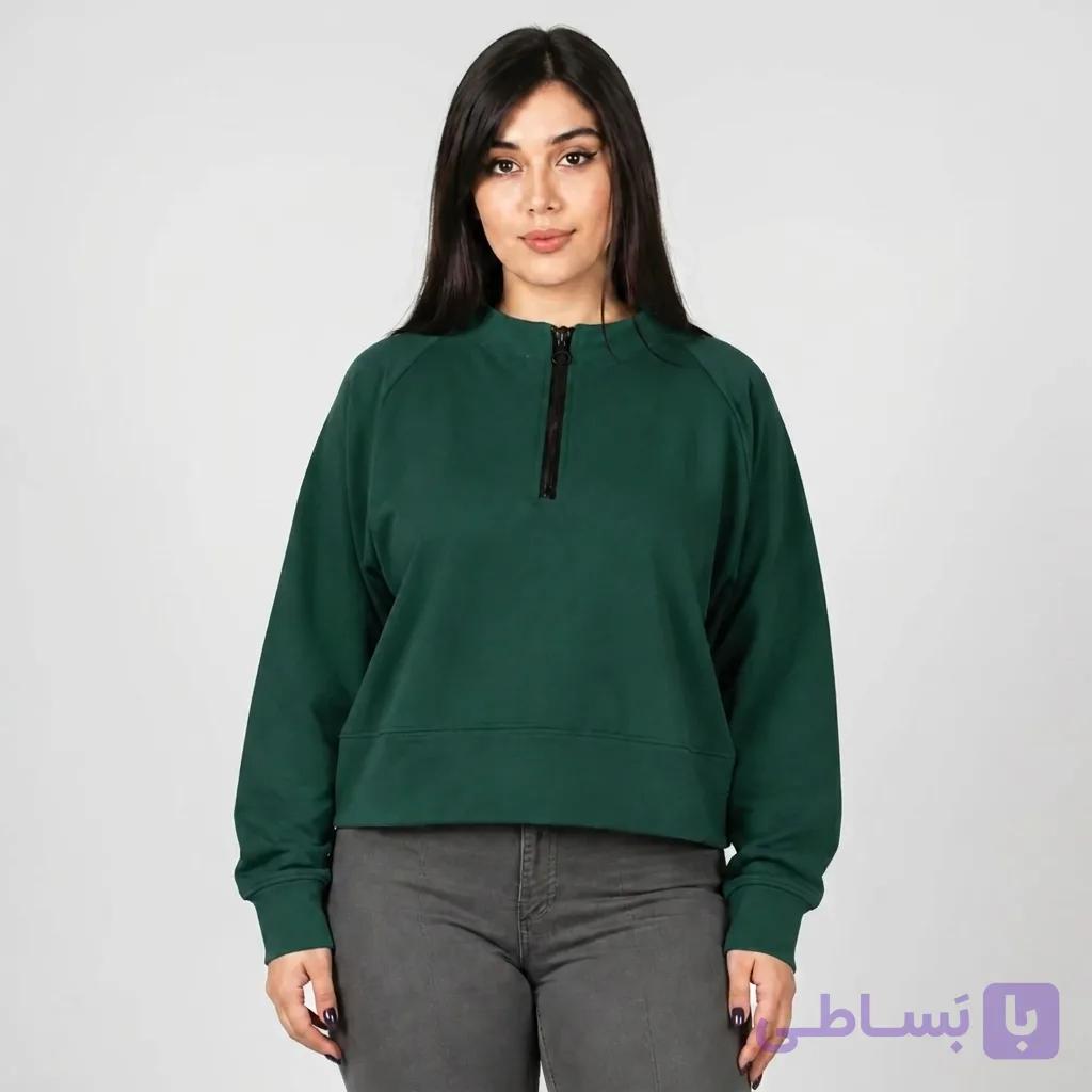 کراپ سویشرت زنانه مدل نیم زیپ — تصویر 1