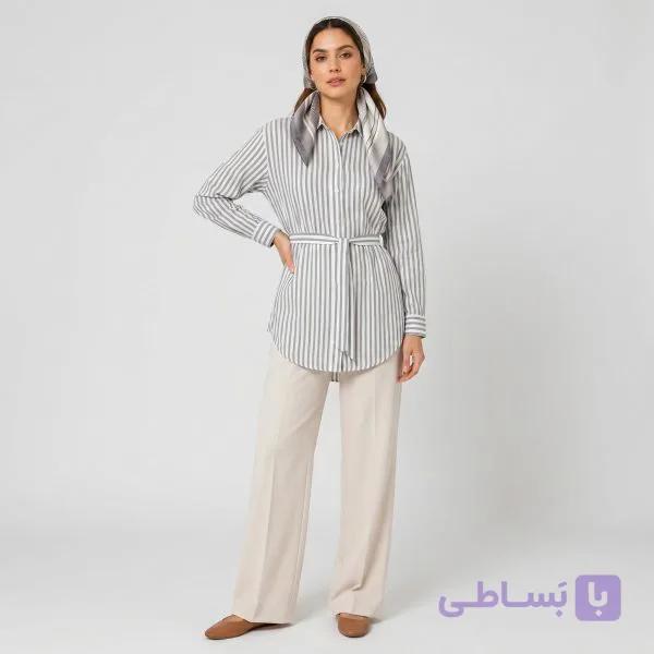 مانتو شومیزی زیر باسن زنانه مدل کمربند دار — تصویر 1