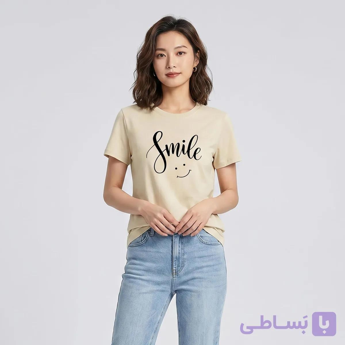 تی‌شرت لانگ آستین کوتاه زنانه مدل اسمایل — تصویر 1