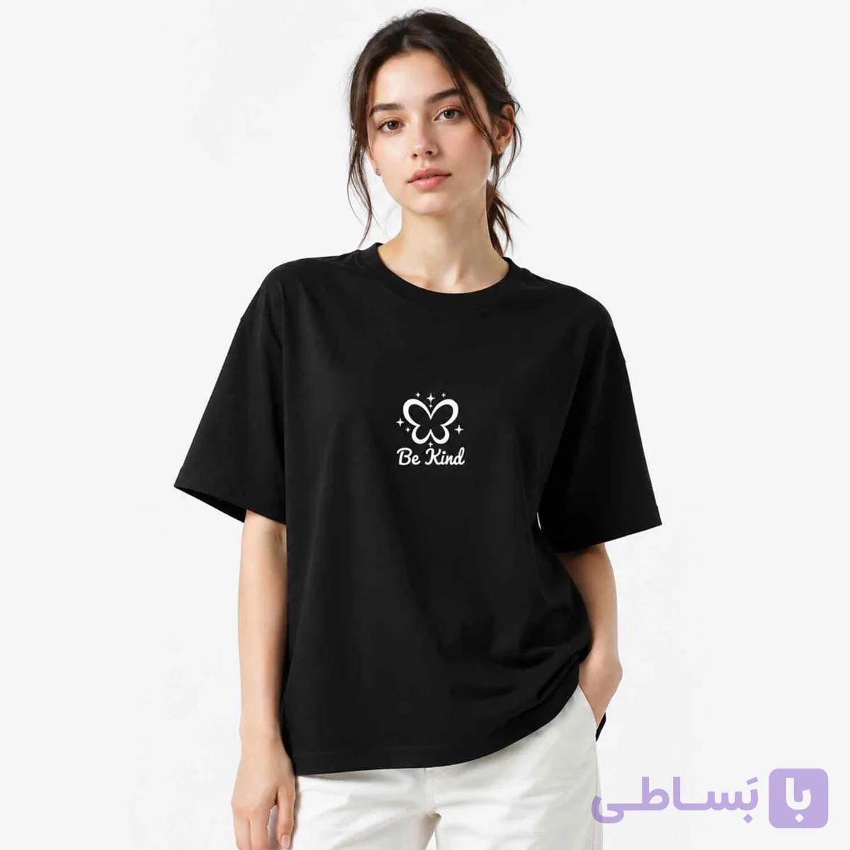 تیشرت پنبه ای طرح پروانه مدل Be Kind – رنگ مشکی و سفید (استایل لش و راحتی) — تصویر 1