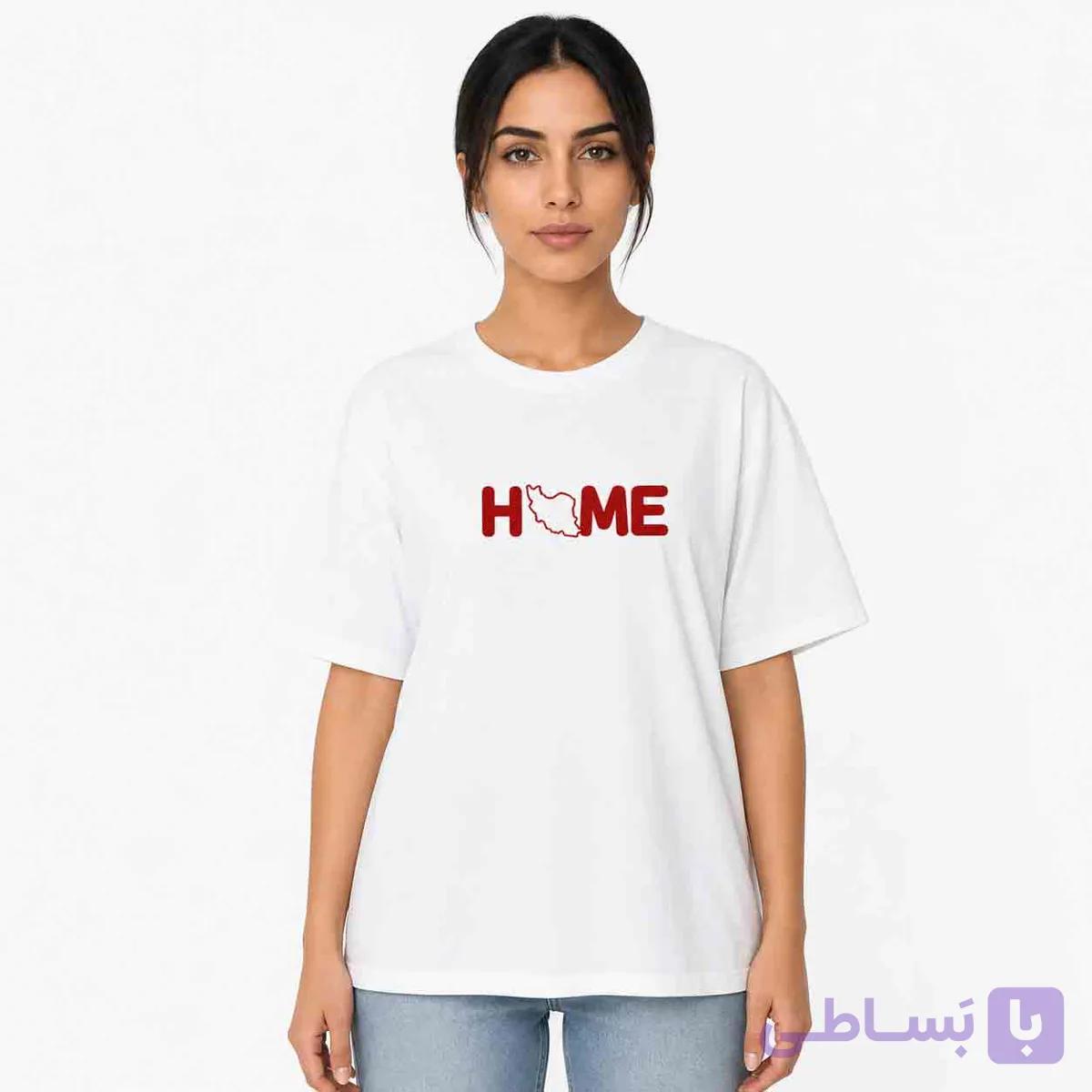 تیشرت لانگ زنانه مدل Home با نقشه ایران – نخ پنبه 100 درصد طبیعی – فری سایز مناسب 42-44 — تصویر 1