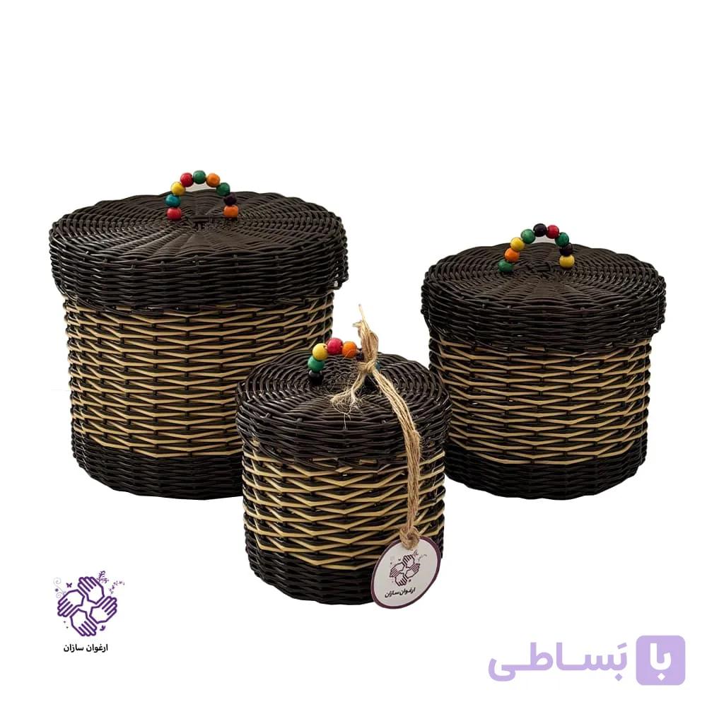 سبد حصیربافی مدل نارگون ارغوان سازان مجموعه 3 عددی — تصویر 1