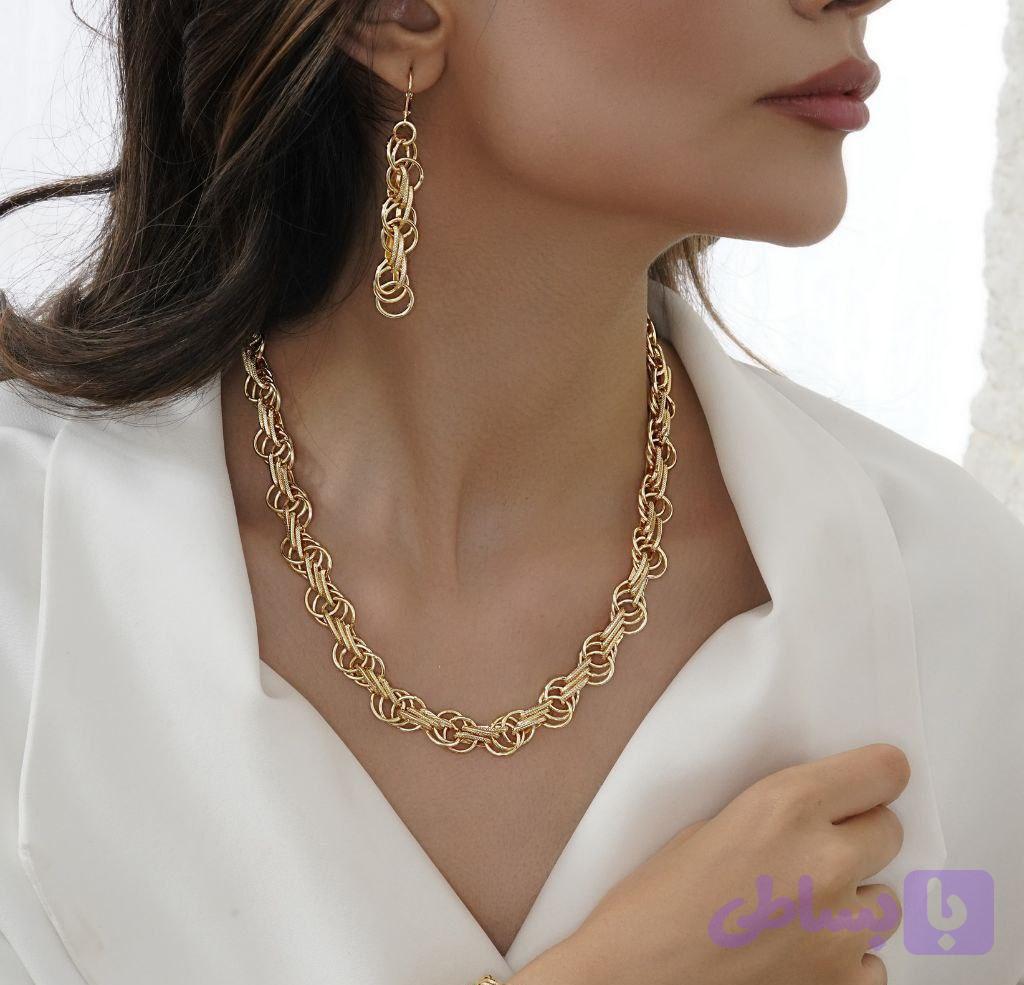 نیمست مجلسی( گردنبند و گوشواره) ،طلاروس ، رنگ ثابت و بدون حساسیت