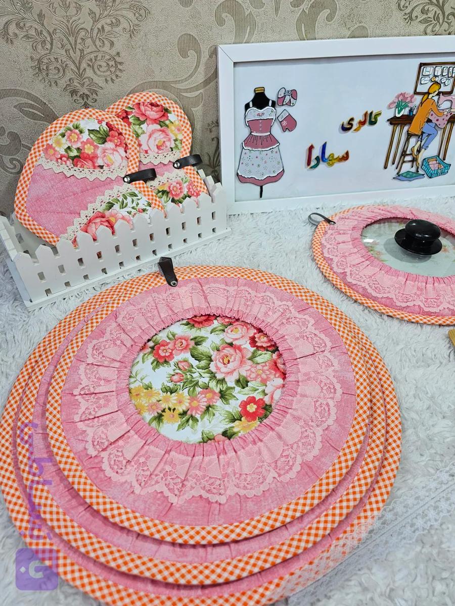 دمکنی ۵ سایز پارچه‌ای ساده دور نوار دوزی (کتان نخ ترک) کد ۲۰