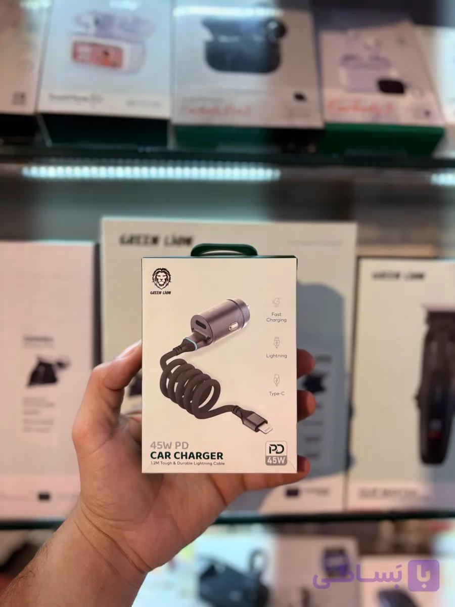 شارژر ماشین 45 وات با کابل تایپ سی بادوام و دندانه دار گرین Green 45W PD Car Charger touth & durable type-c cable