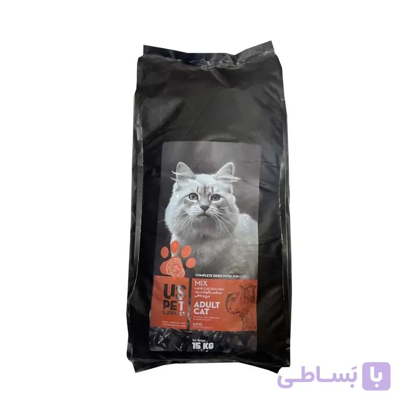 غذای خشک گربه یو اس پت طعم میکس بره، مرغ و ماهی (۱۵ کیلوگرم)