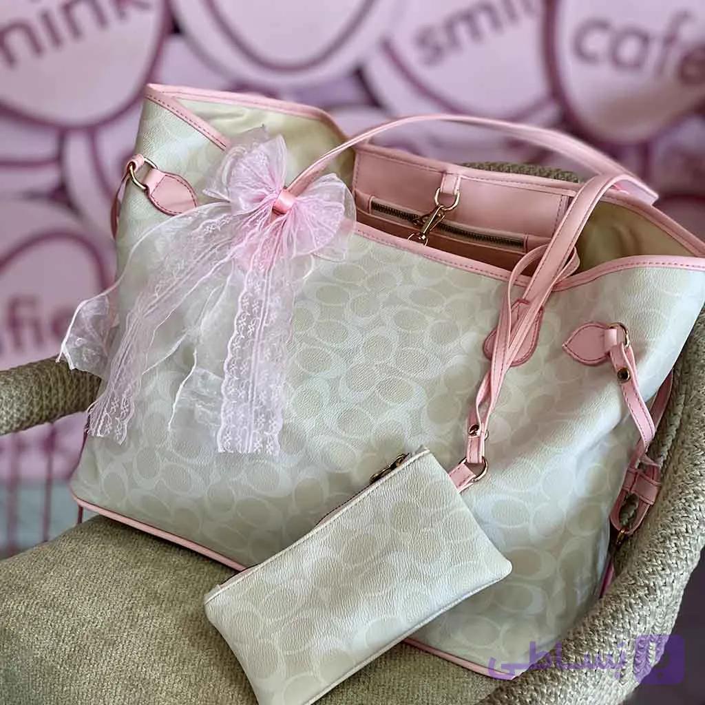 کیف چرم سایز بزرگ کوچ coach صورتی — تصویر 1