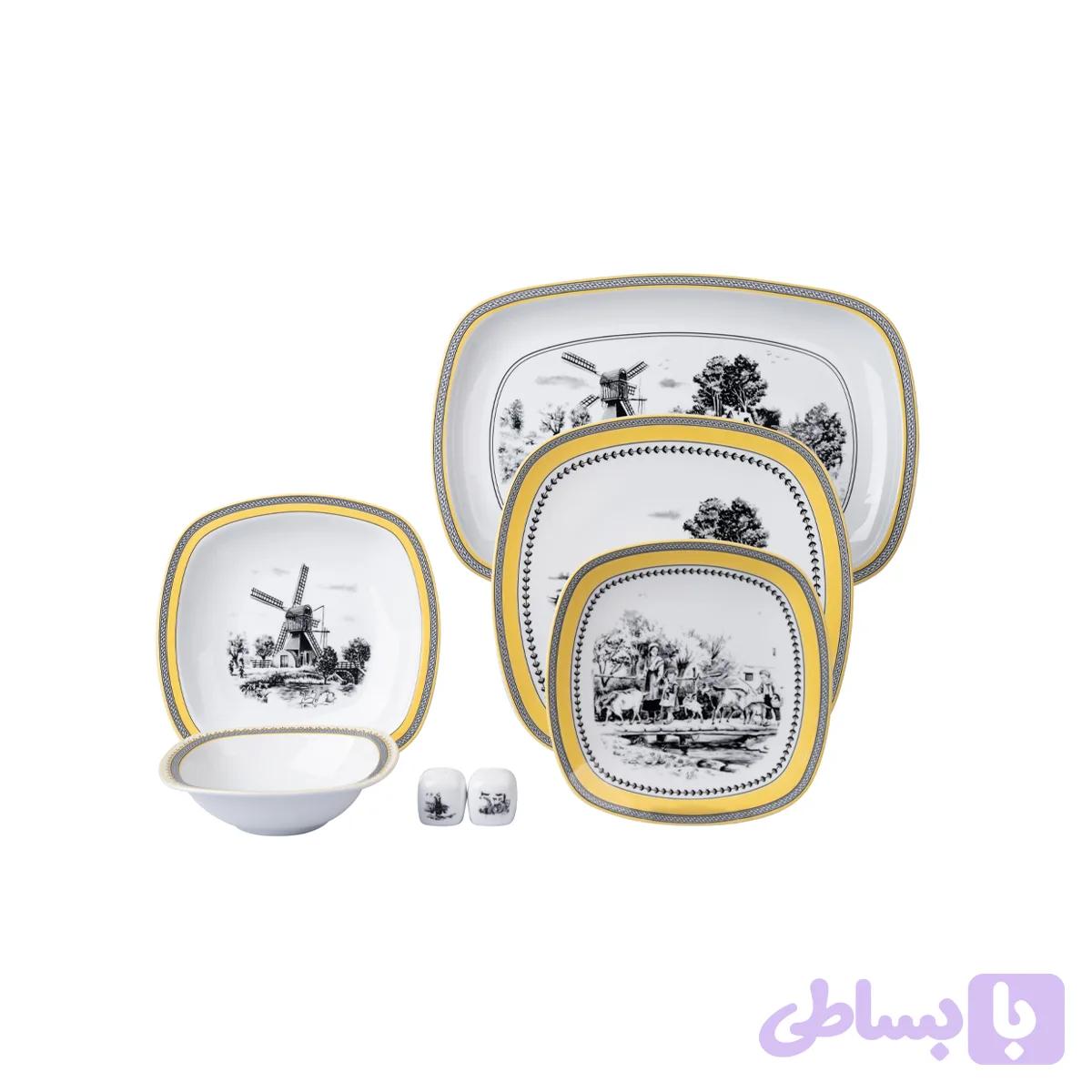 سرویس 6 نفره غذا خوری 27 پارچه چینی زرین سری کواترو طرح ویلیج درجه عالی — تصویر 1