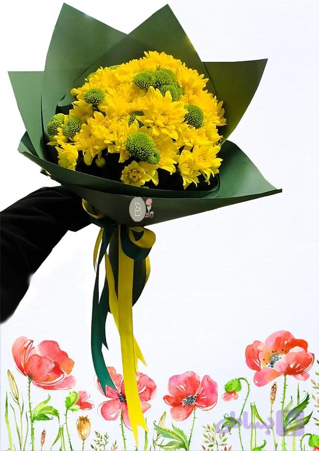 دسته گل داوودی زرد و سبز