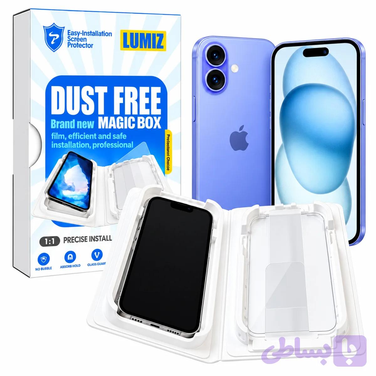 محافظ صفحه نمایش آیفون 15 و آیفون 16 لومیز مدل EASY-INSTALL — تصویر 1