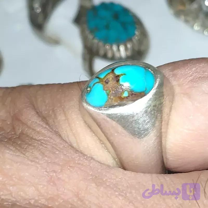 انگشتر فیروزه نیشابوری شجر خوش طبع و رنگ با رکاب دست ساز فیلی