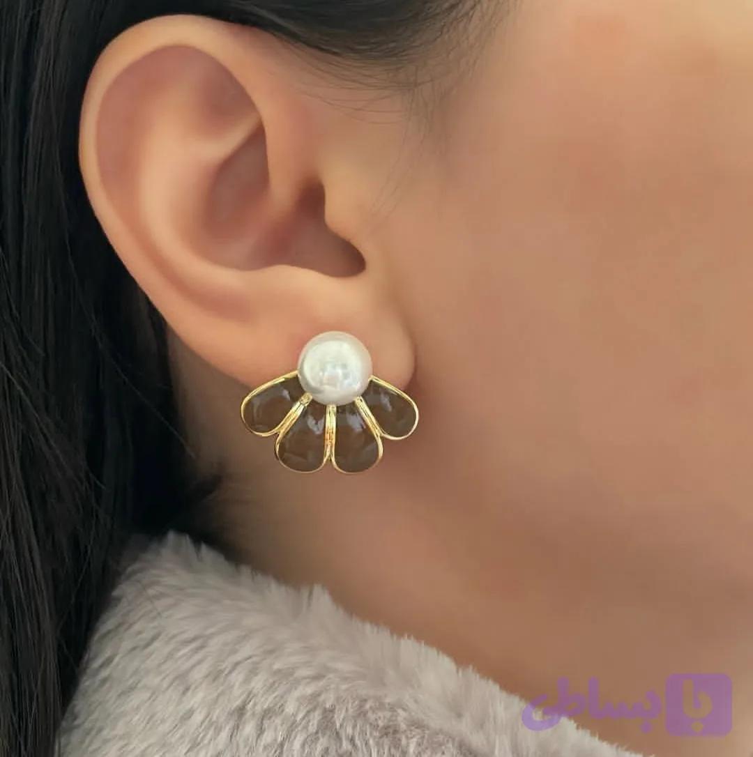 گوشواره گلبرگ و مروارید میناکاری