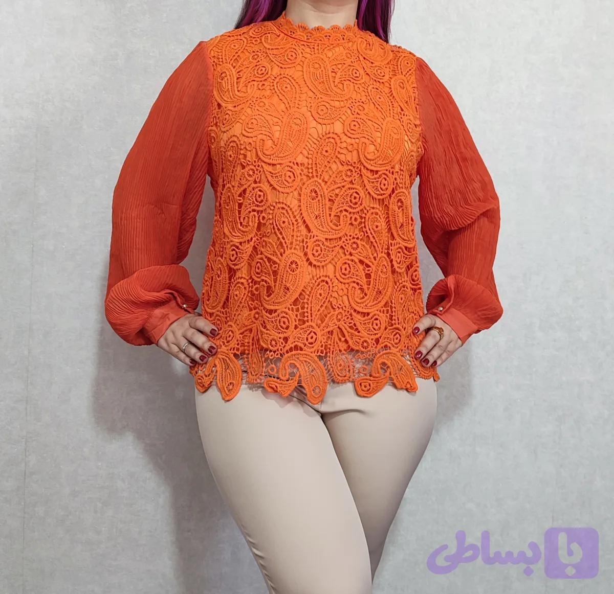 شومیز گیپور ترمه آستین پلیسه کد 109