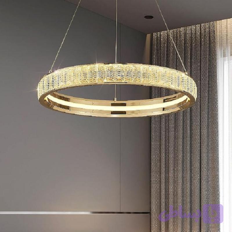 لوستر کریستالی ساده با سبک مدرن و لوکس (Light Luxury)، لوستر حلقه‌ای خلاقانه، مناسب برای نورپردازی اتاق نشیمن، اتاق غذاخوری و اتاق خواب، ابعاد ۶۰ و8۰ سانتی‌متر کد 5340 — تصویر 1
