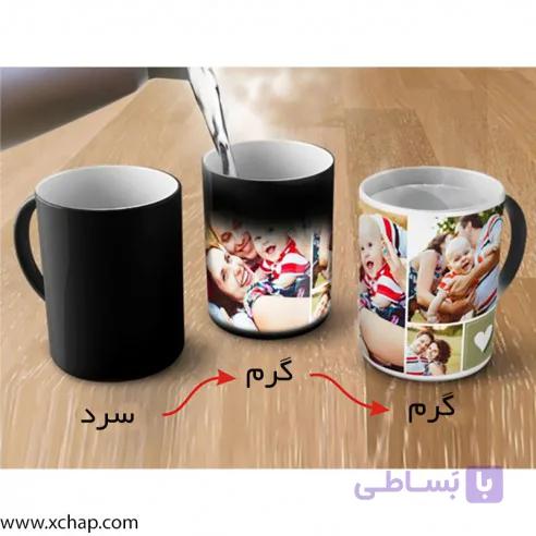 ماگ حرارتی  دسته قلبی اکلیلی با چاپ عکس دلخواه شما