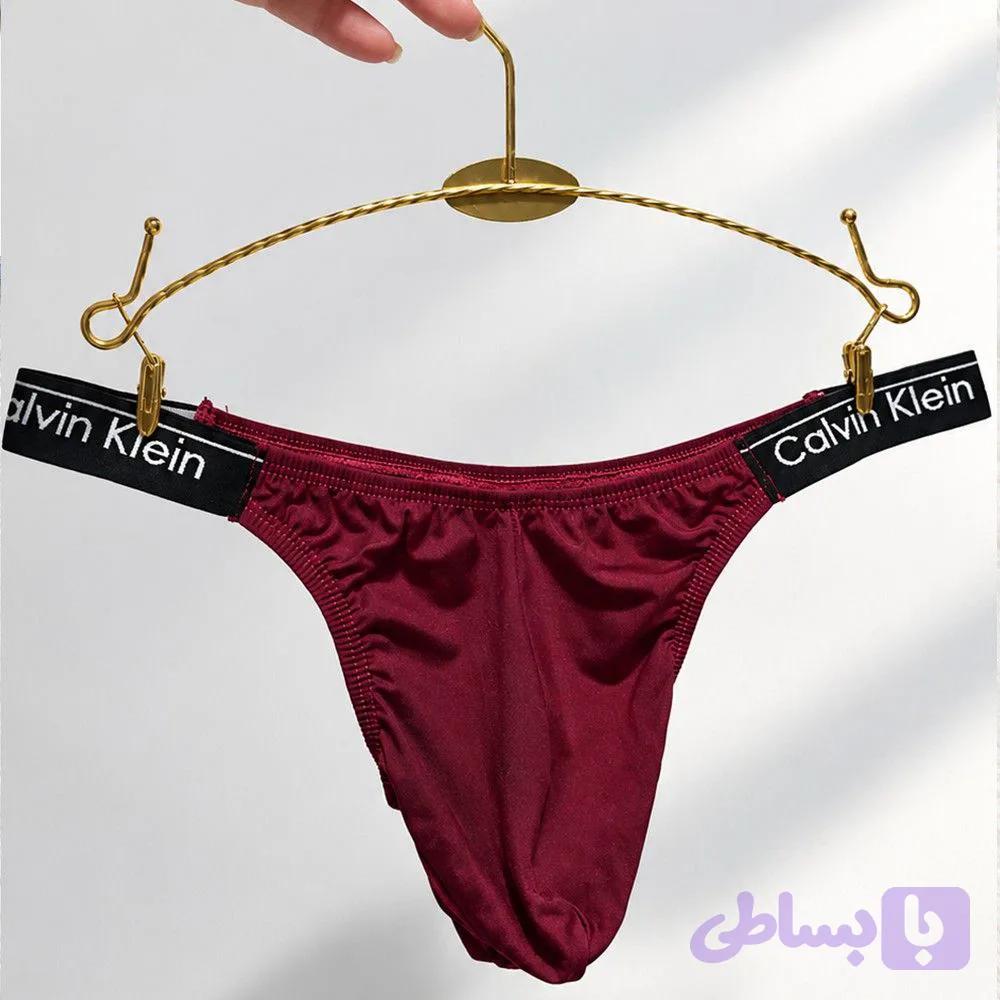 شورت تانگا مردانه طرح Calvin Klein زرشکی | مدل فاق کوتاه پشت لامبادا با کش پهن لوگودار | سایز ایکس‌لارج (XL) — تصویر 1