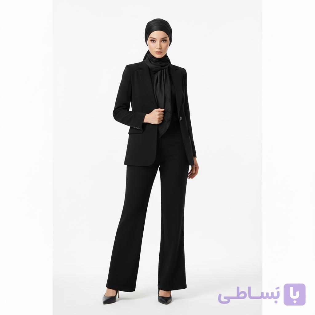 عمده شلوار مجلسی زنانه ، مدل بگ،کرپ ژاپن اصل پوشینا ، مشکی (فوق العاده مشکی دوخت حرفه ای و مزونی)