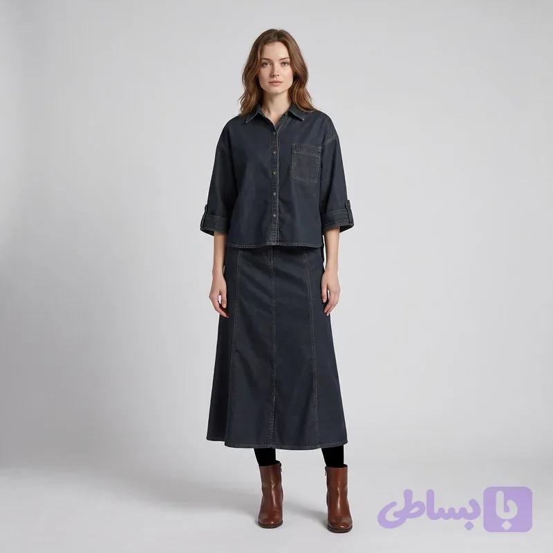 ست شومیز و دامن زنانه جین رخت پارسی مدل 03 — تصویر 1