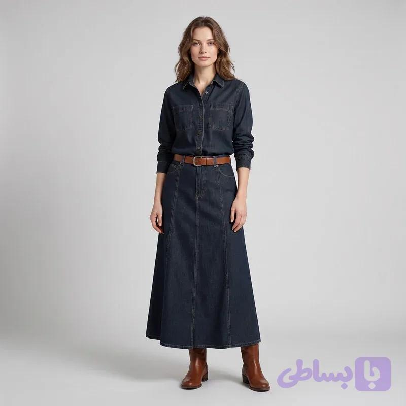 ست شومیز و دامن زنانه جین رخت پارسی مدل 04 — تصویر 1