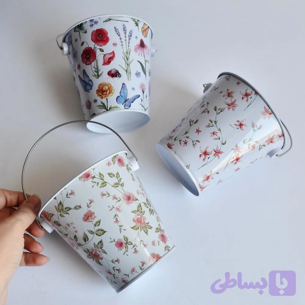 سطل فلزی گلدار