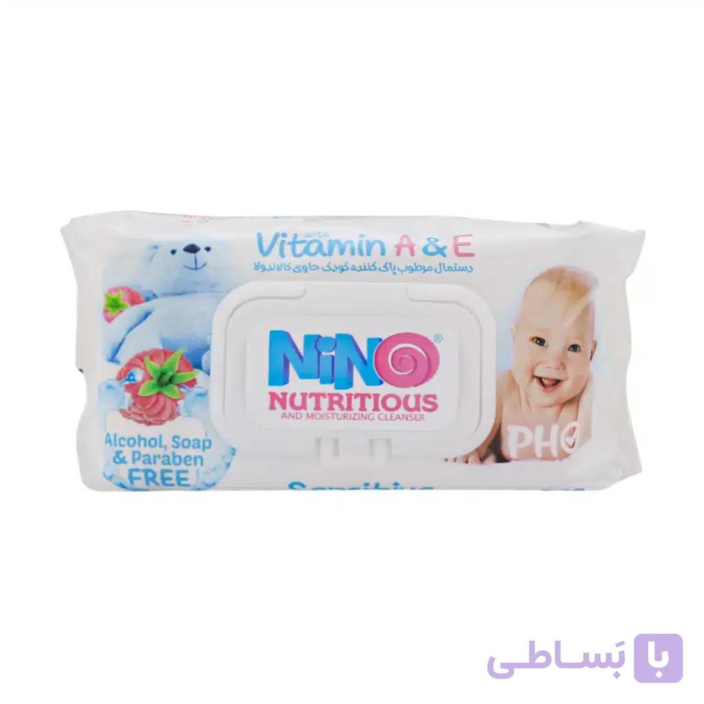 دستمال مرطوب نینو با عصاره کالاندولا مناسب پوست حساس بسته 70 عددی میوه ای با اسانس تمشک — تصویر 1