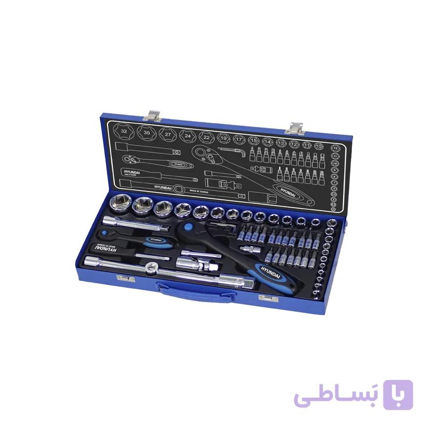 جعبه بکس 1/2 و 1/4 اینچ، 56 پارچه با سطح فول پولیش مدل HT-9156 هیوندای