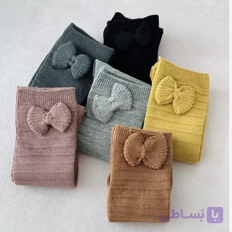 جوراب زیرزانو دخترانه رنگی پاپیونی وارداتی مناسب 2 تا 4 سال