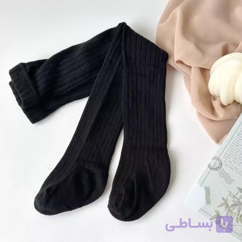 جوراب شلواری وارداتی نخی راه کبریتی مشکی و سفید مناسب چهار فصل