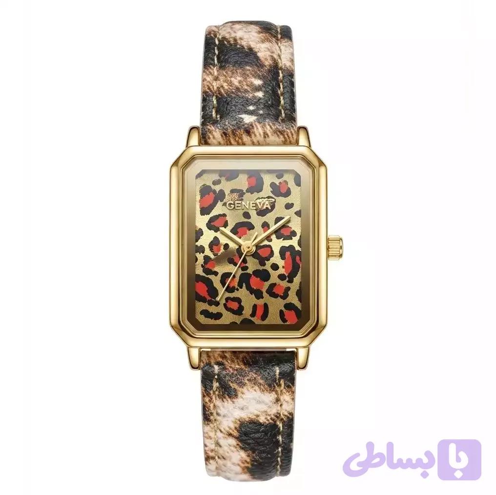 ساعت مچی زنانه ژنوا پلنگی قاب مستطیلی — تصویر 1