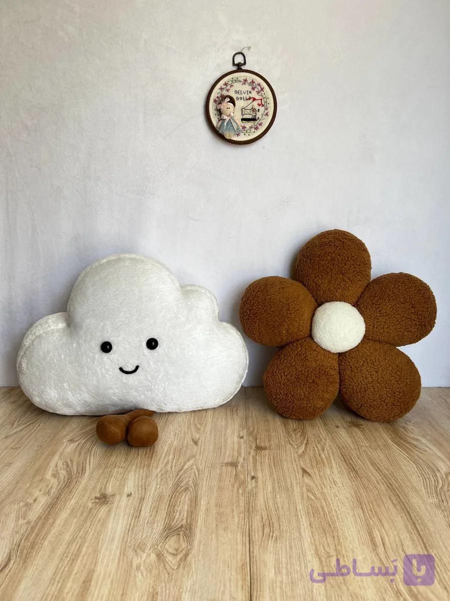 ست کوسن ابر سفید و گل قهوه ای