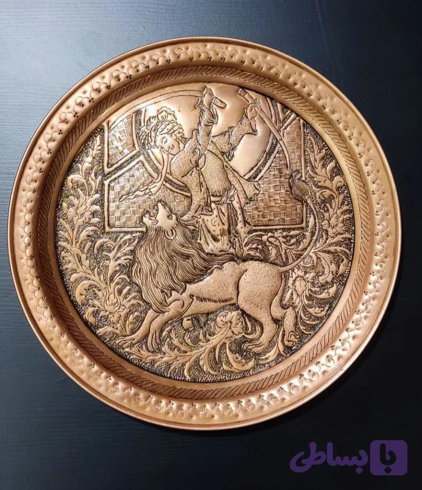سینی مسی قلمزنی طرح شیر قطر ۳۱ سانت