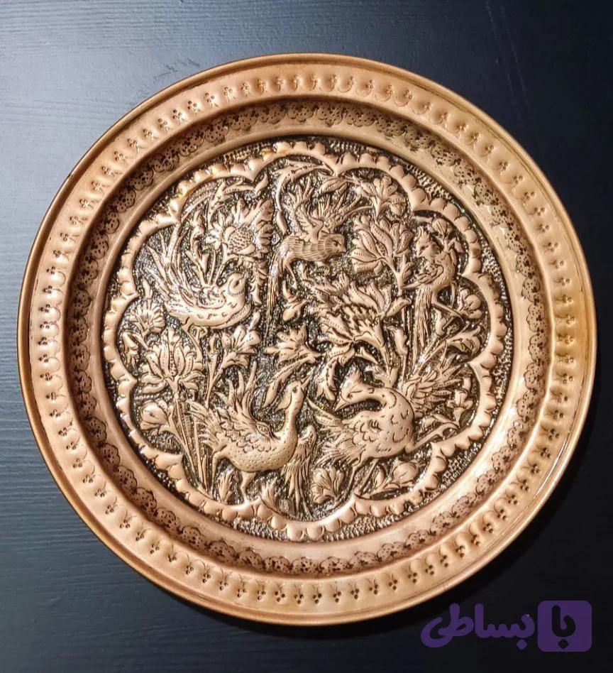سینی مسی قلمزنی طرح درنا قطر ۳۱ سانت