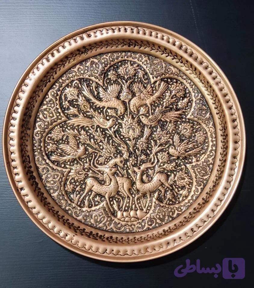 سینی مسی قلمزنی طرح سه غزال قطر ۳۱ سانت