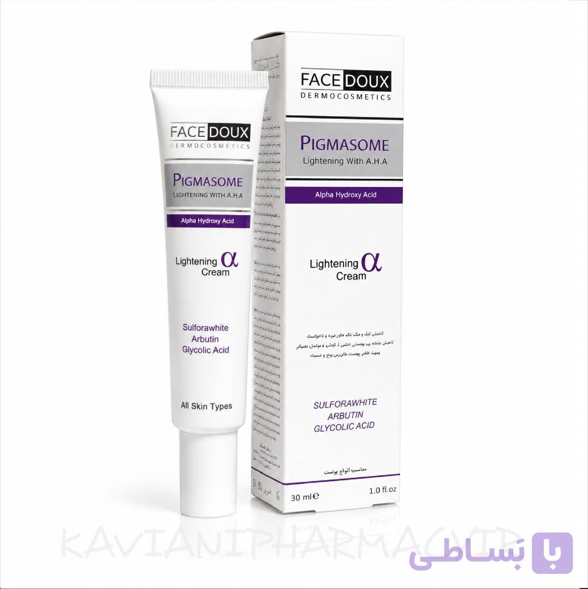 کرم ضد لک و روشن کننده صورت حاوی AHA فیس دوکس مدل پیگمازوم 30 میل