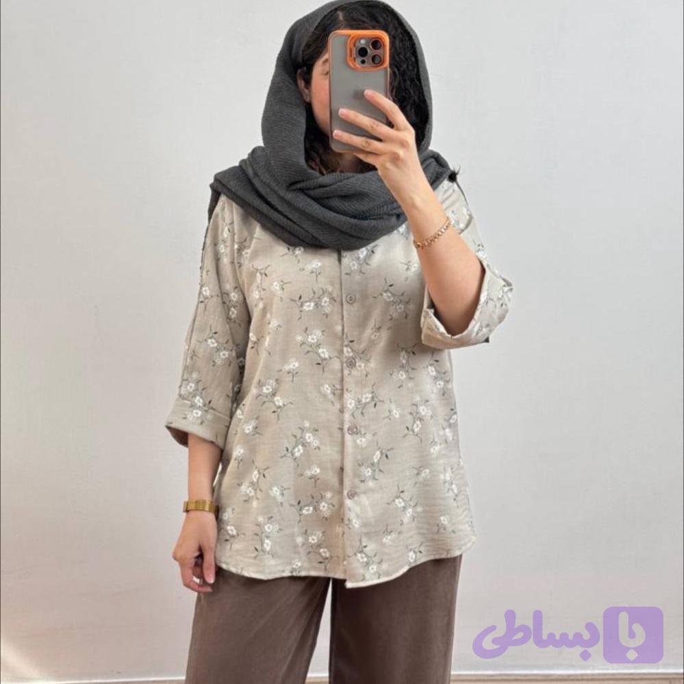 مانتو جلو دکمه گل گچی – کد 7314 — تصویر 1