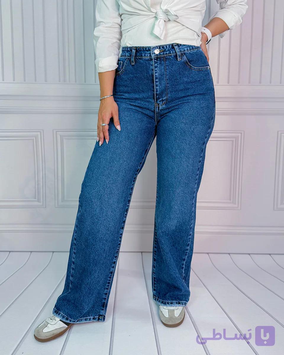 شلوار نیم بگ ساده آبی تیره زنانه | Simple Dark Blue Semi Baggy Jeans | کد 913300 — تصویر 1